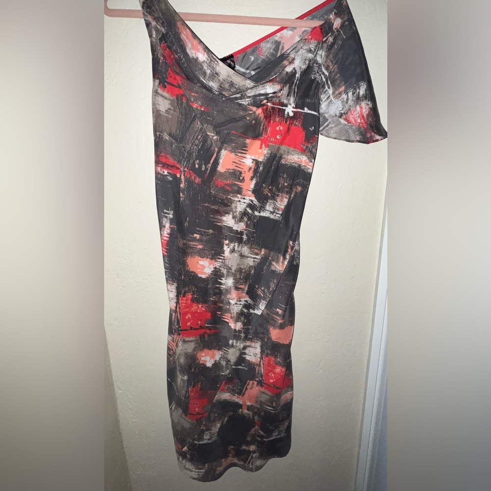 Poleci 100% Silk dress, with 100% silk lining. Asymmetrical abstract Dress.